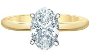 14K Yellow Gold Oval Solitaire Diamond Engagement Ring set with Oval Lab Grown Diamond