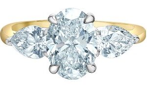 14K Yellow and White Gold Engagement Ring set with Lab Grown Oval Diamond
