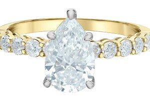 14K Yellow and White Gold Engagement Ring set with Pear Shape Lab Grown Diamond