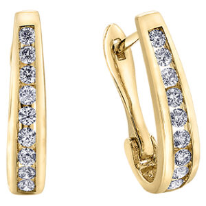 10K yellow gold J shape hoop earrings with diamonds
