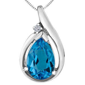 10K white gold pear shape Blue Topaz pendant