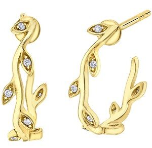 10K Yellow Gold Huggies Leaves Design