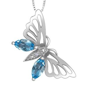10K White Gold Butterfly Pendant with Blue Topaz
