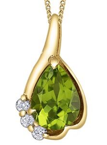 10K Yellow Gold Peridot Pendant with 3 Natural Accent Diamonds