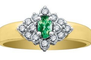 10K Yellow and White Gold Emerald and Diamond Ring