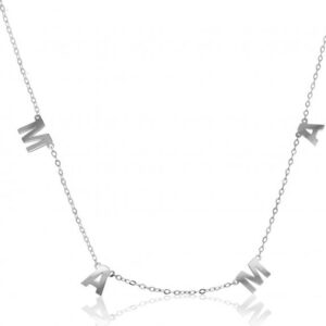 Sterling Silver MAMA Letter Necklace Rhodium Plated