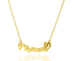 Sterling Silver "MAMA" Nameplate with Heart Necklace, Gold Plated