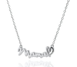 Sterling Silver "MAMA" Nameplate with Heart Necklace
