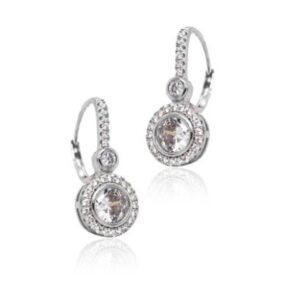 Bezel set Halo Cubic Zirconia Lever Back Earrings