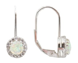 Sterling Silver Opal Halo Leverback Earrings
