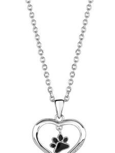Rhodium plated silver dog paw heart shaped pendant
