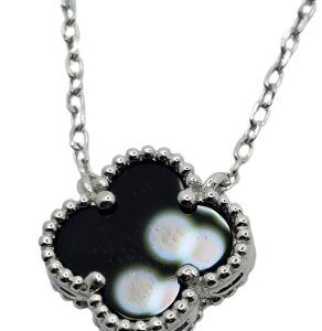Sterling silver van cleef inspired necklace with black onyx