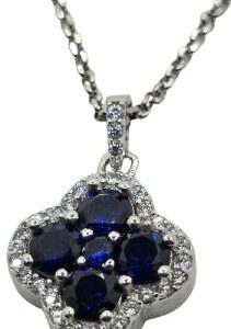 Sterling silver Van Cleef inspired necklace with synthetic sapphire