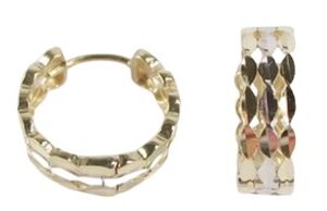 10K Yellow Gold Huggies with Diamond Patterning