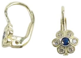 10K Yellow Gold Flower Drop Earrings set with a Dark Blue Cubic Zirconia