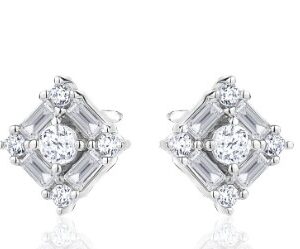 Silver square stud cubic zirconia earrings