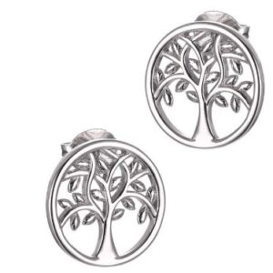Rhodium plated silver tree stud earrings.