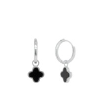 Sterling Silver Designer inspired Black Agate Clover Huggies.
