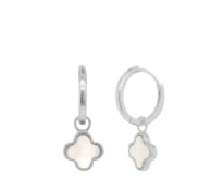 Sterling Silver Designer Inspired Pearl Shell Clover Huggies