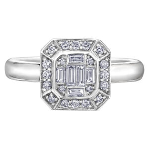 14K white gold vintage style bezel set diamond ring