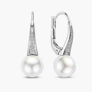Sterling silver pearl hoops